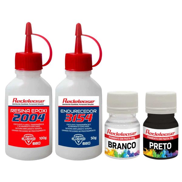 Kit Resina Epoxi 2004 150g + Pigmentos Preto e Branco