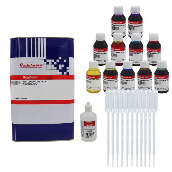 Resina Cristal de Alta Viscosidade Com Catalisador + TODOS os Corantes e Pipetas de Brinde