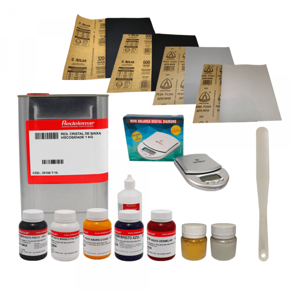 Kit de Resina cristal, pigmentos e ferramentas (Opção 6)